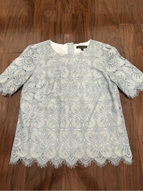 Banana Republic Pale Blue Floral Lace Short Sleeve Top